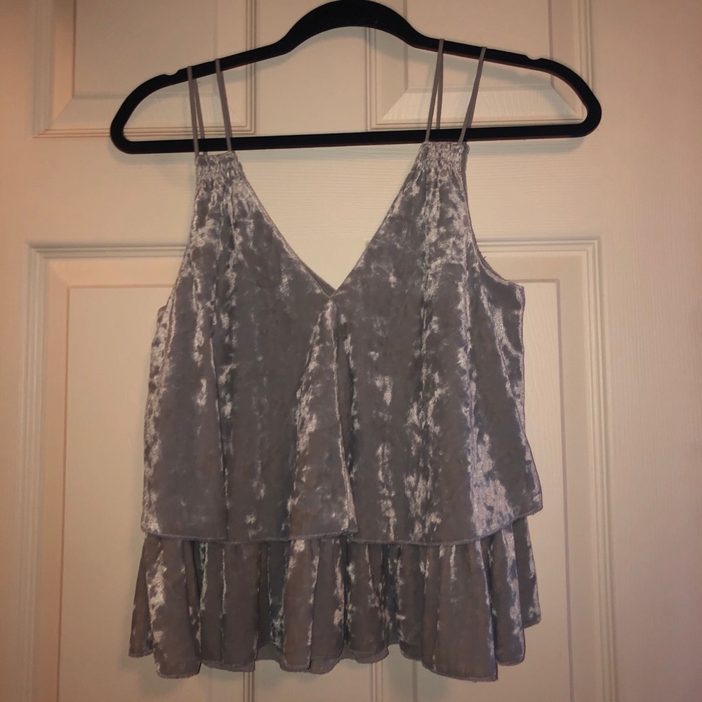 Aerie Grey Velvet Ruffle Tank